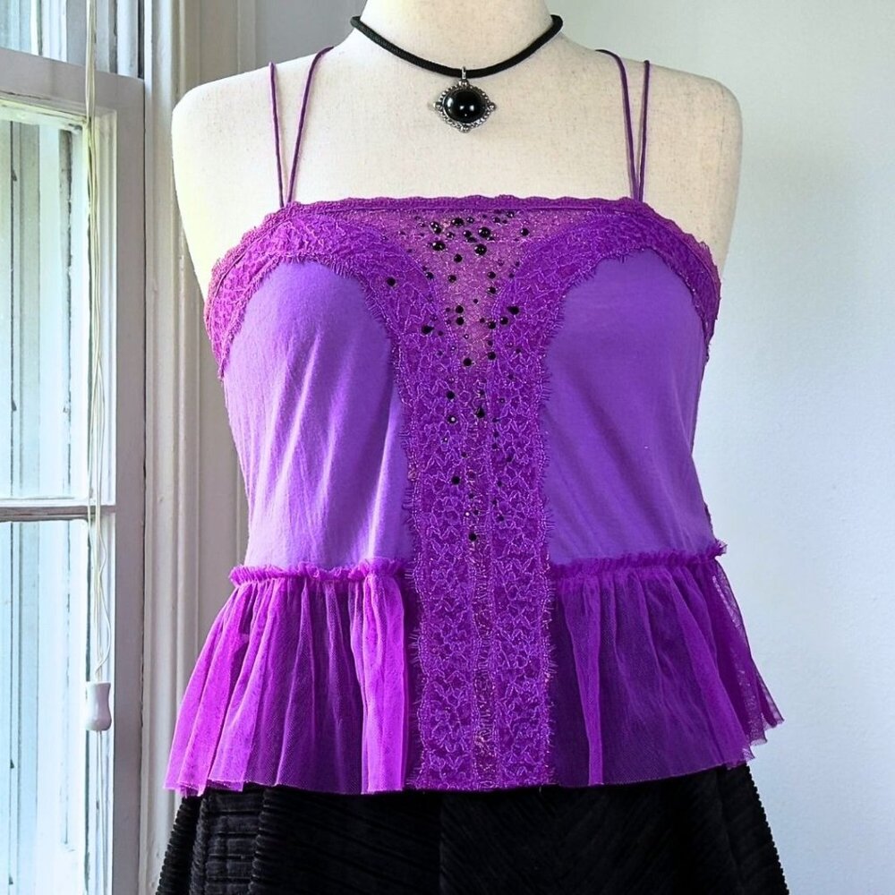 Free People Sweet Escape Camisole Fairy Purple Lace Large Rave Whimsigoth Y2K